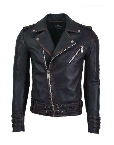 Chaqueta en cuero subzero black envejecida la chaqueteria