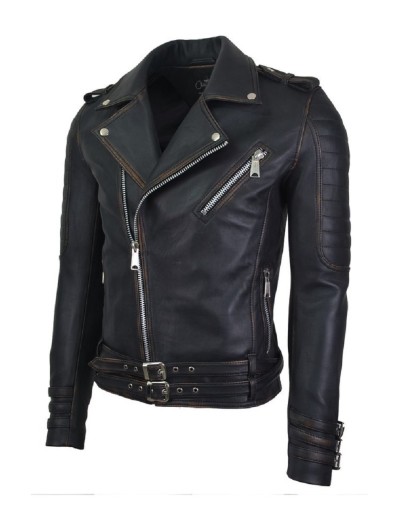 Chaqueta en cuero subzero black envejecida la chaqueteria