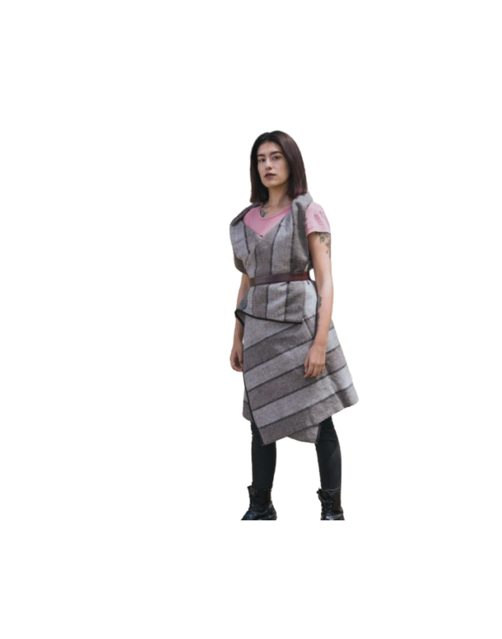 Ruana chaleco diseño franjas horizontales