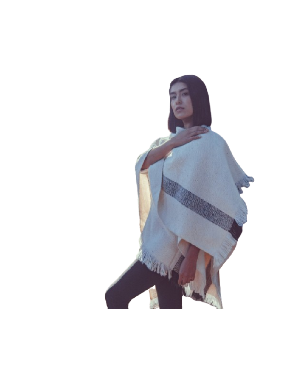 Capa ruana blanca con diseño ambos lados