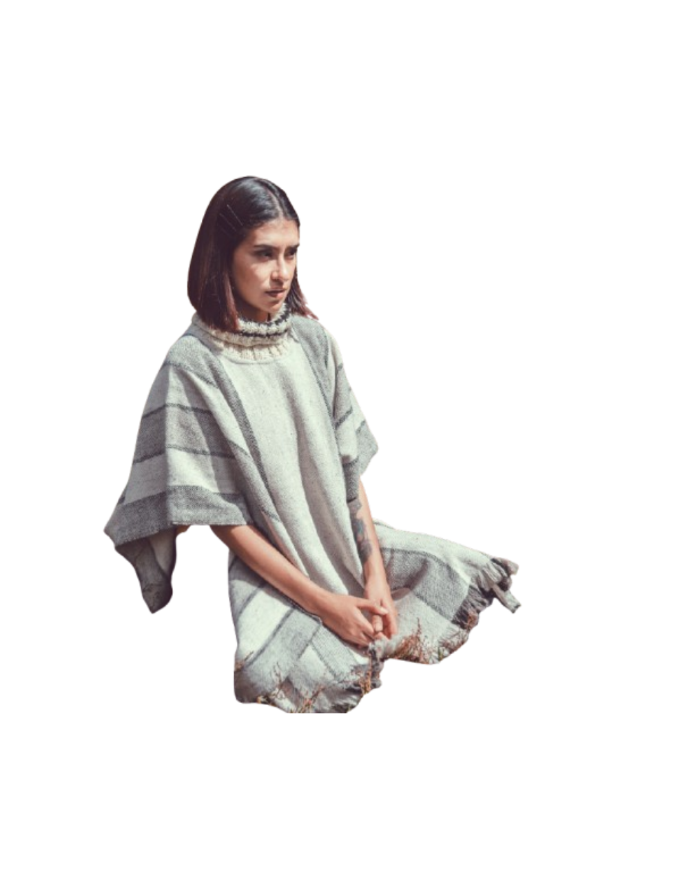 Ruana cerrada de franjas verticales 