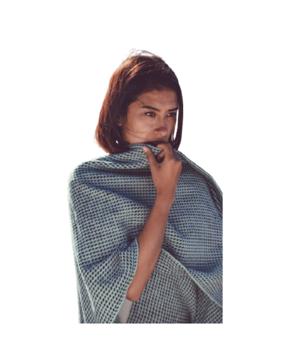 Capa Ruana rayas verticales azul y verde menta