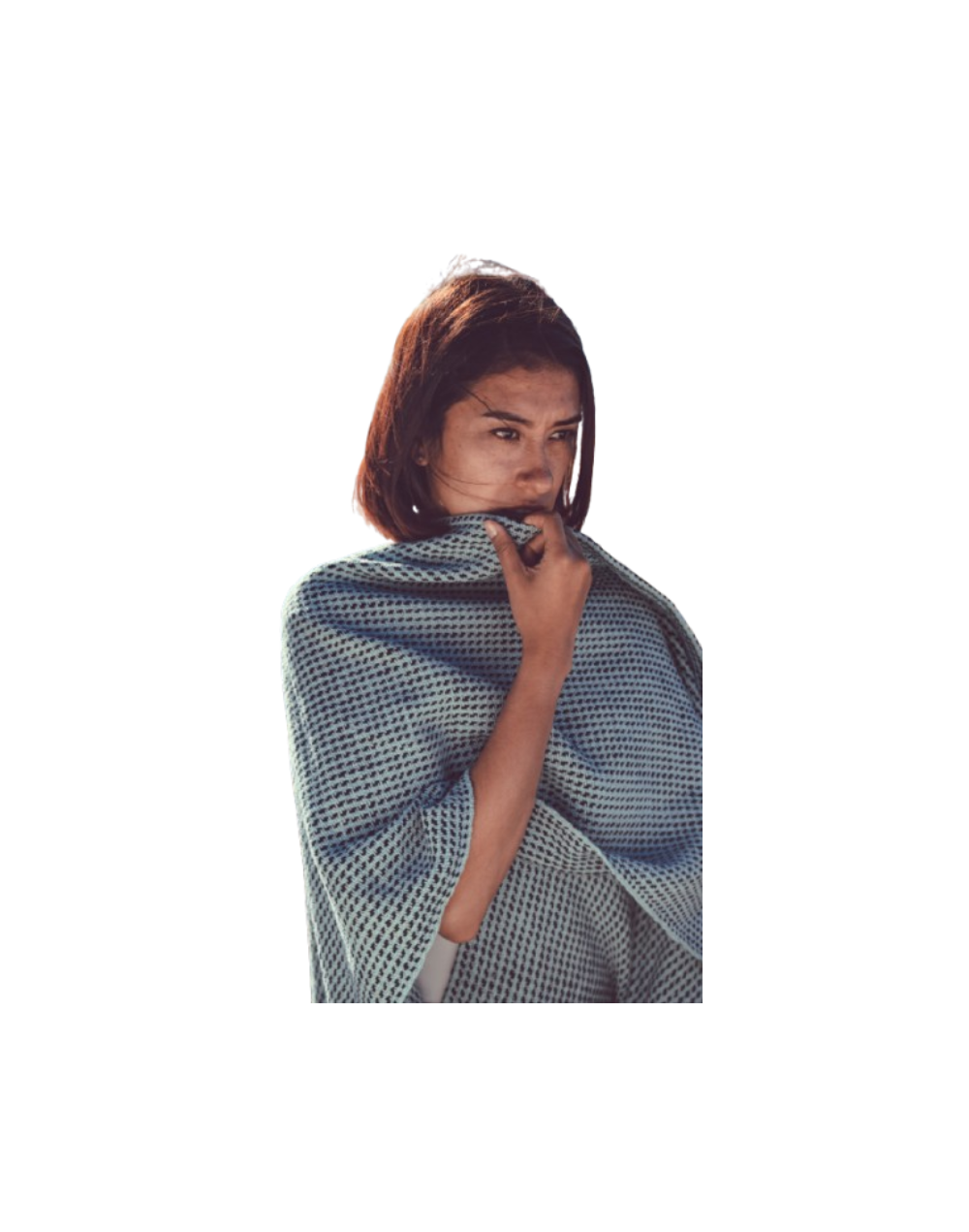 Capa Ruana rayas verticales azul y verde menta