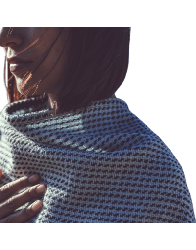 Capa Ruana rayas verticales azul y verde menta