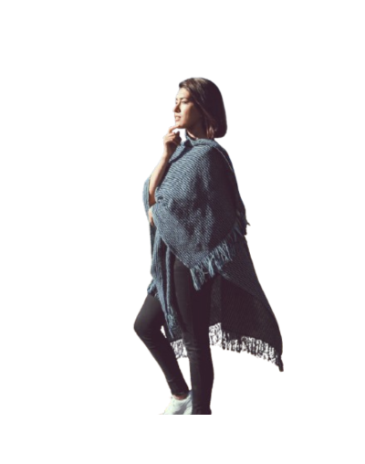 Capa ruana a rayas verticales color azul