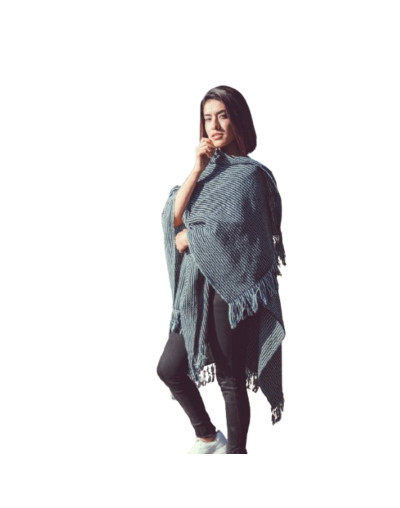 Capa ruana a rayas verticales color azul