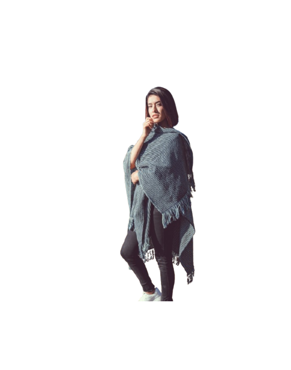 Capa ruana a rayas verticales color azul