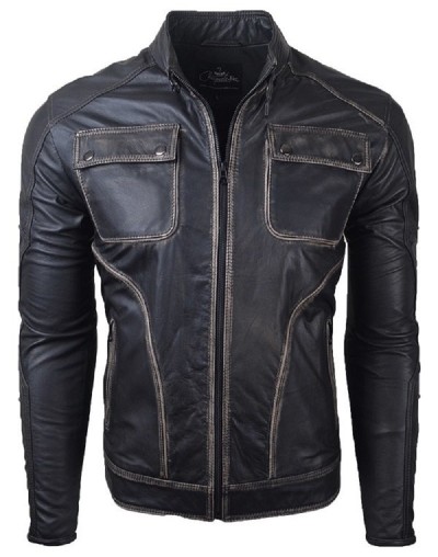 Chaqueta en cuero Abiman negra base beige la chaqueteria 