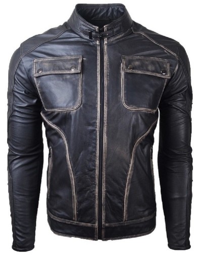 Chaqueta en cuero Abiman negra base beige la chaqueteria 