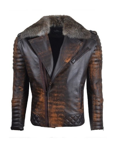 Chaqueta En cuero Envejecido LCHL38 Con Peluche Natural la chaqueteria 