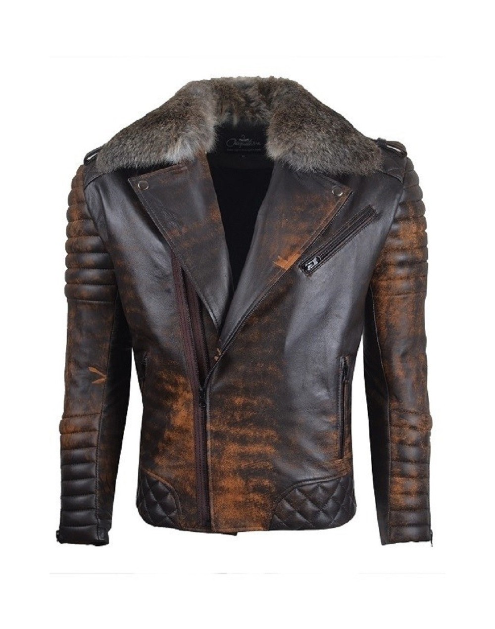 Chaqueta En cuero Envejecido LCHL38 Con Peluche Natural la chaqueteria 