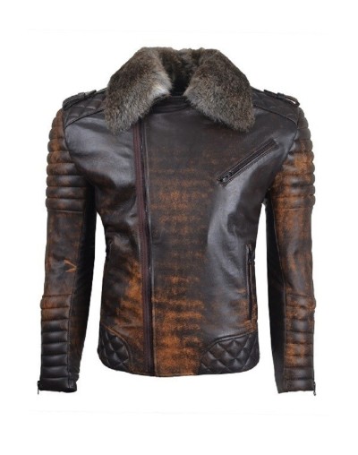 Chaqueta En cuero Envejecido LCHL38 Con Peluche Natural la chaqueteria 