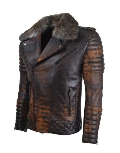 Chaqueta En cuero Envejecido LCHL38 Con Peluche Natural la chaqueteria 