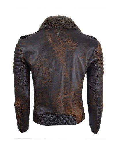 Chaqueta En cuero Envejecido LCHL38 Con Peluche Natural la chaqueteria 