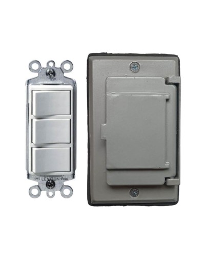 Interruptor Triple Leviton Decora Con Tapa Intemperie Metalica