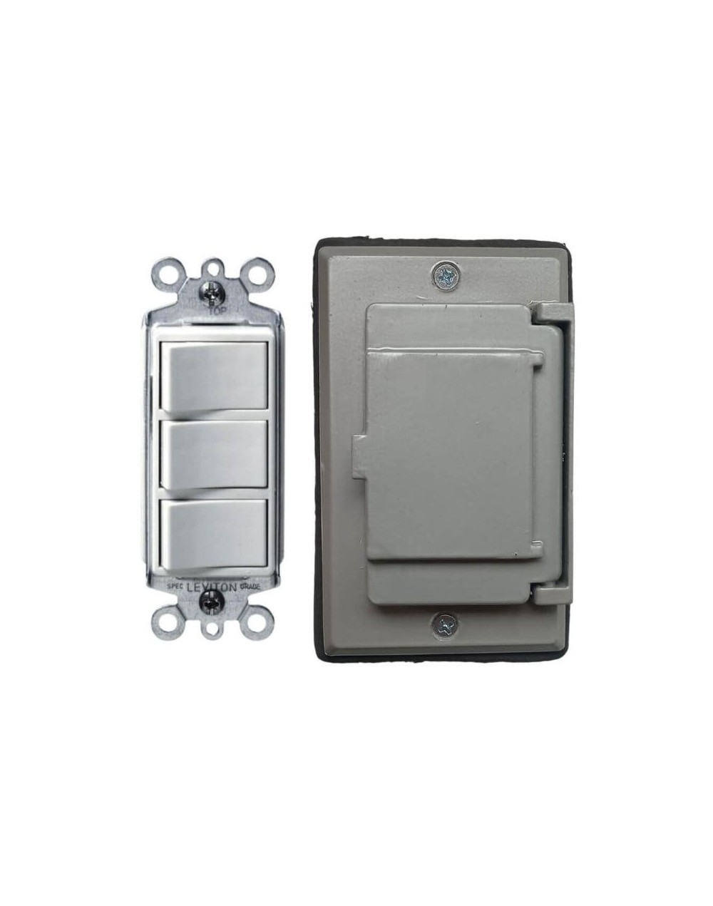 Interruptor Triple Leviton Decora Con Tapa Intemperie Metalica