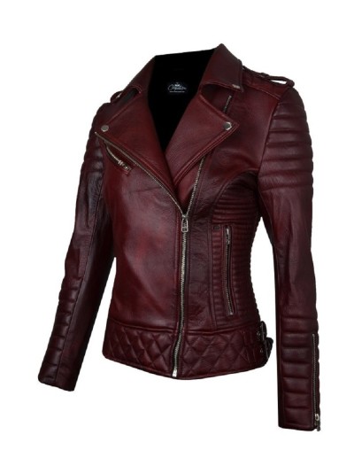 Chaqueta en cuero nina vinotinto la chaqueteria