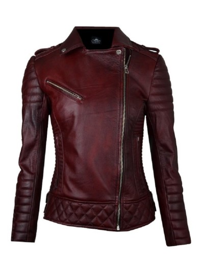 Chaqueta en cuero nina vinotinto la chaqueteria