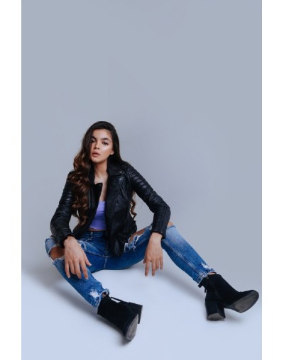 Chaqueta en cuero nina negro la chaqueteria 