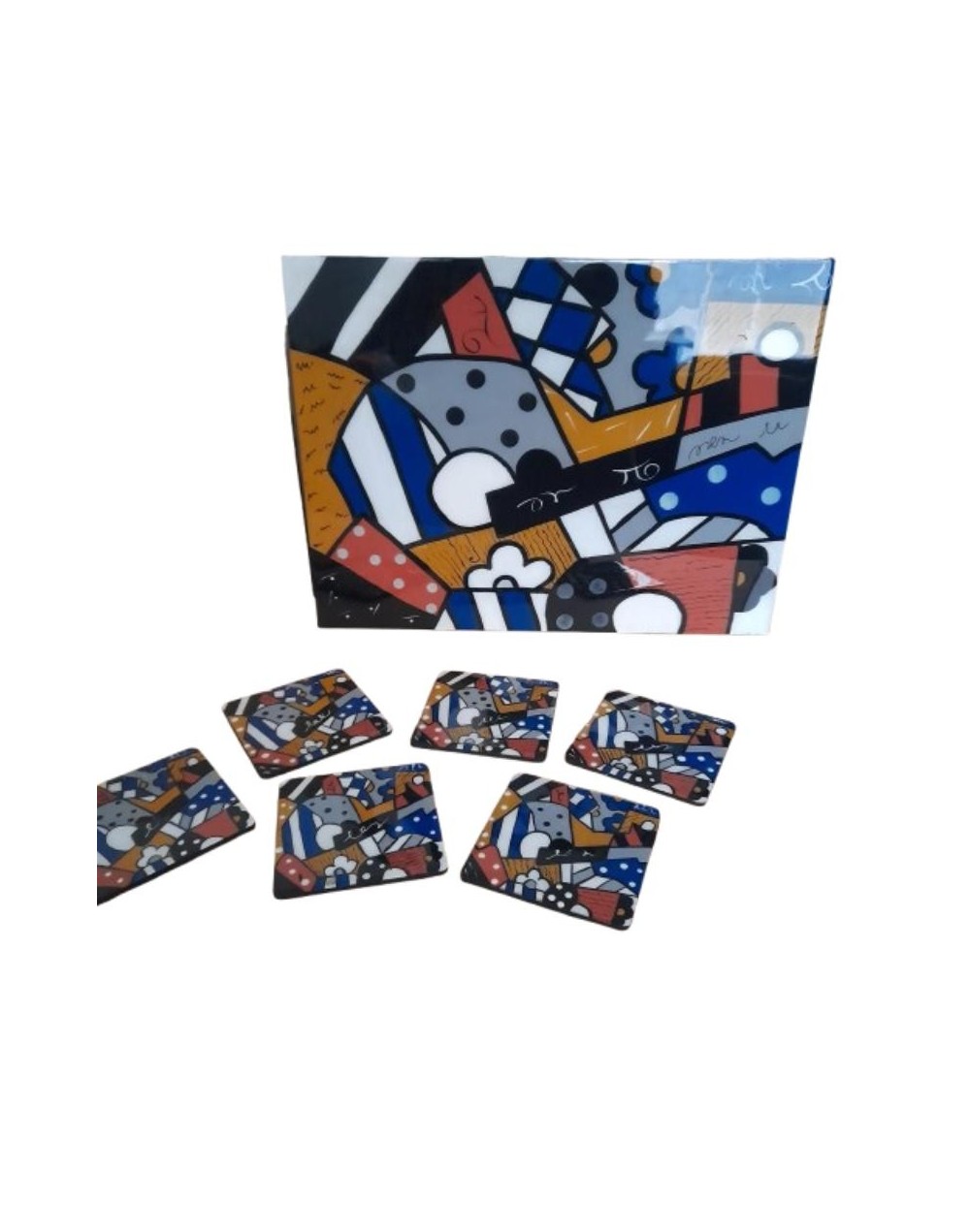 Set de Individual más Portavasos Decorativos en MDF Arte Moderno Pintado a Mano