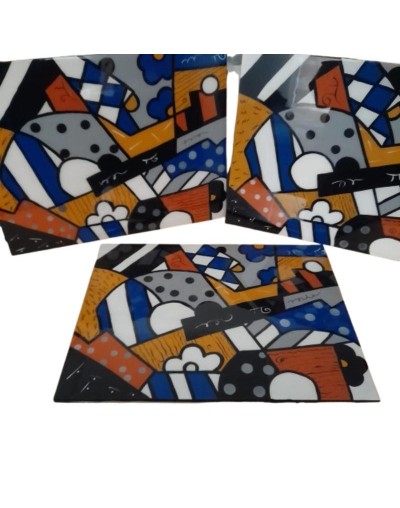 Set de Individual más Portavasos Decorativos en MDF Arte Moderno Pintado a Mano