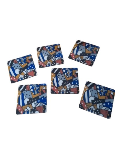 Set de Individual más Portavasos Decorativos en MDF Arte Moderno Pintado a Mano