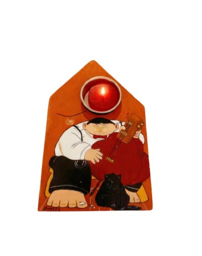 Porta Vela e Incienso en Madera Diseño Músico Botero