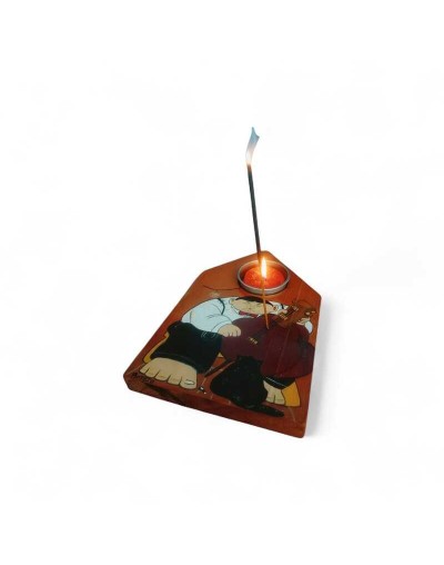 Porta Vela e Incienso en Madera Diseño Músico Botero