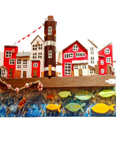 PORTALLAVES Decorativo “Pueblito Costero” en Madera