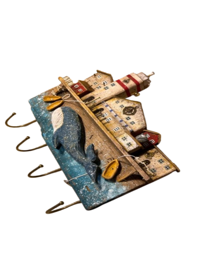 Portallaves Náutico con Faro y Ballena – Hecho a Mano