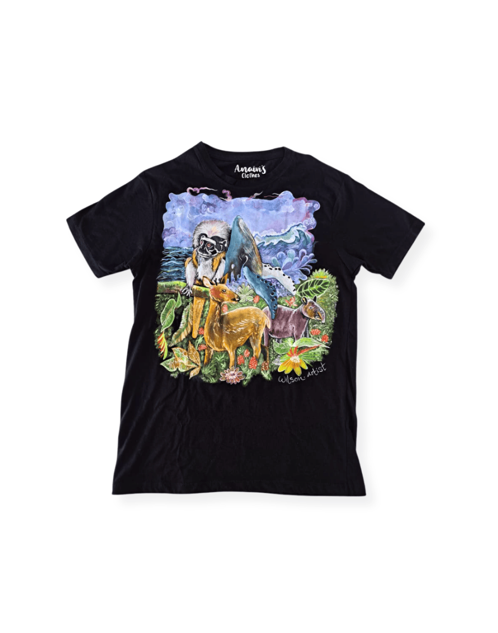 Camiseta pintada a mano con fauna de Colombia