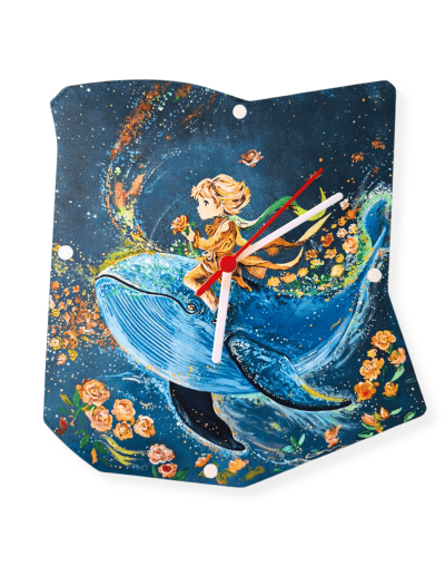 Reloj en vinilo pintado a mano El Principito y ballena jorobada