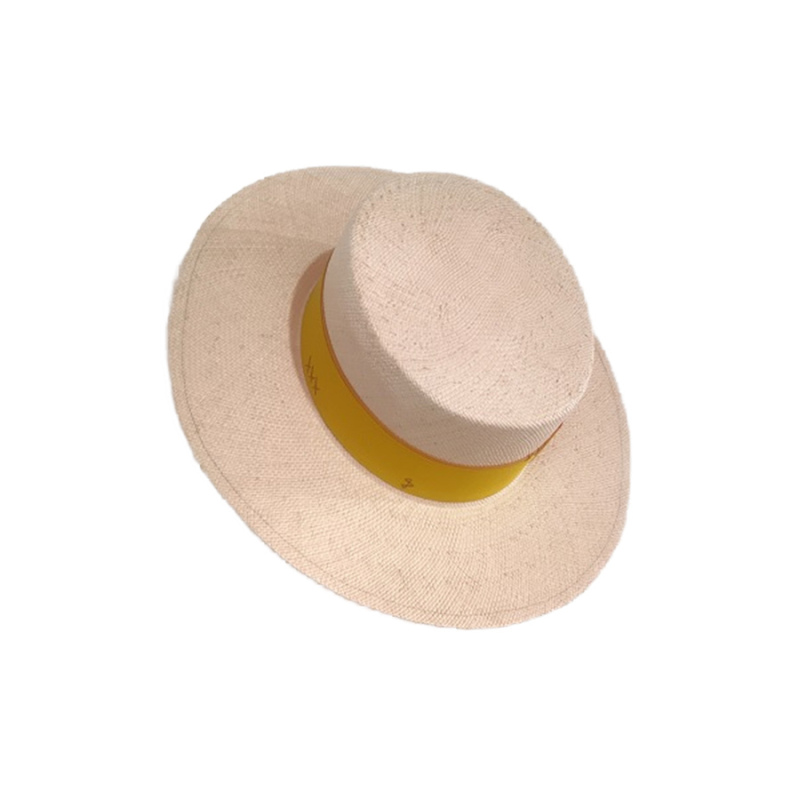 Sombrero canotier arena con cinto amarillo 