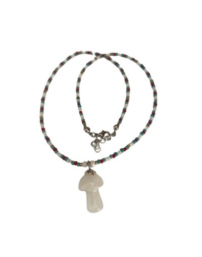 collar mostacillas hongo cuarzo blanco