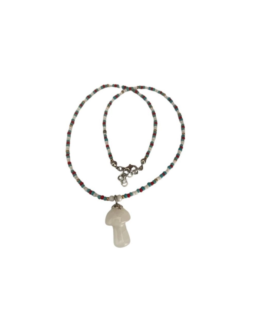 collar mostacillas hongo cuarzo blanco