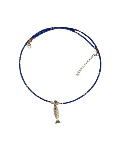 collar en mostacillas dije pescado rodio
