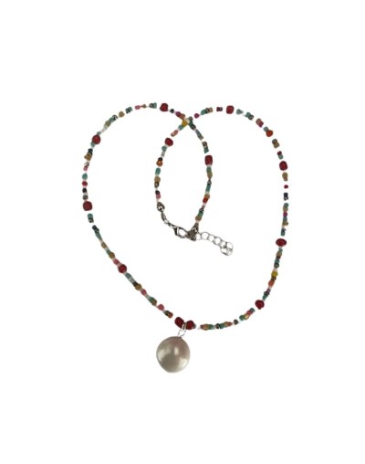 collar mostacillas de colores dije  perla