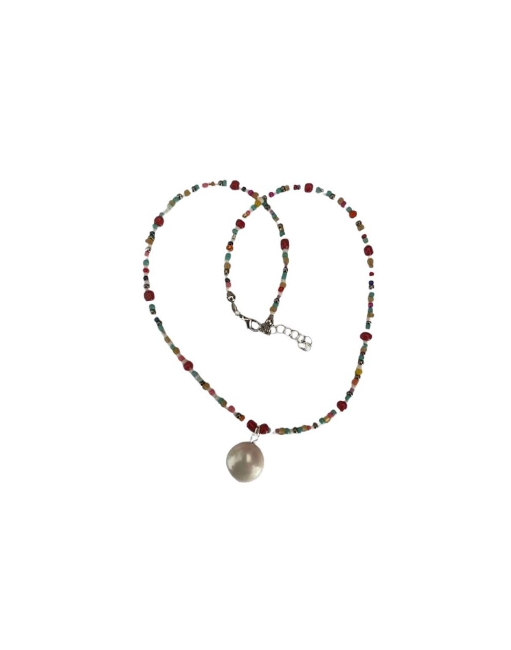 collar mostacillas de colores dije  perla