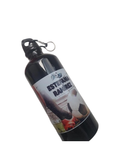 Caramañola Termo Negra 600ml con Recuadro Blanco Personalizable