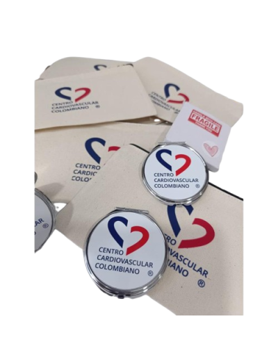 Combo Espejo de Bolso Personalizado + Cosmetiquera en Lienzo para Mujer