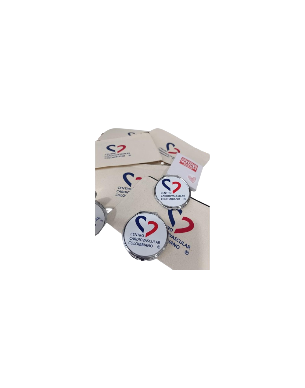 Combo Espejo de Bolso Personalizado + Cosmetiquera en Lienzo para Mujer