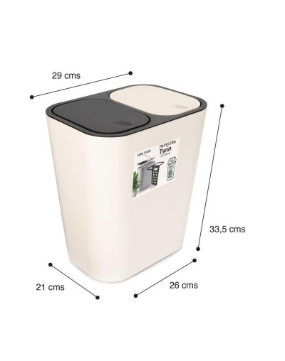 PAPELERA TWIN 20 LITROS SISTEMA TAPA PUSH 