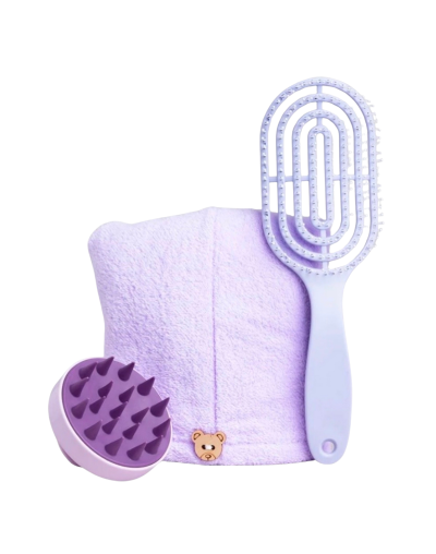 KIT PARA CABELLO CEPILLO + MASAJEADOR + TOALLA LULA