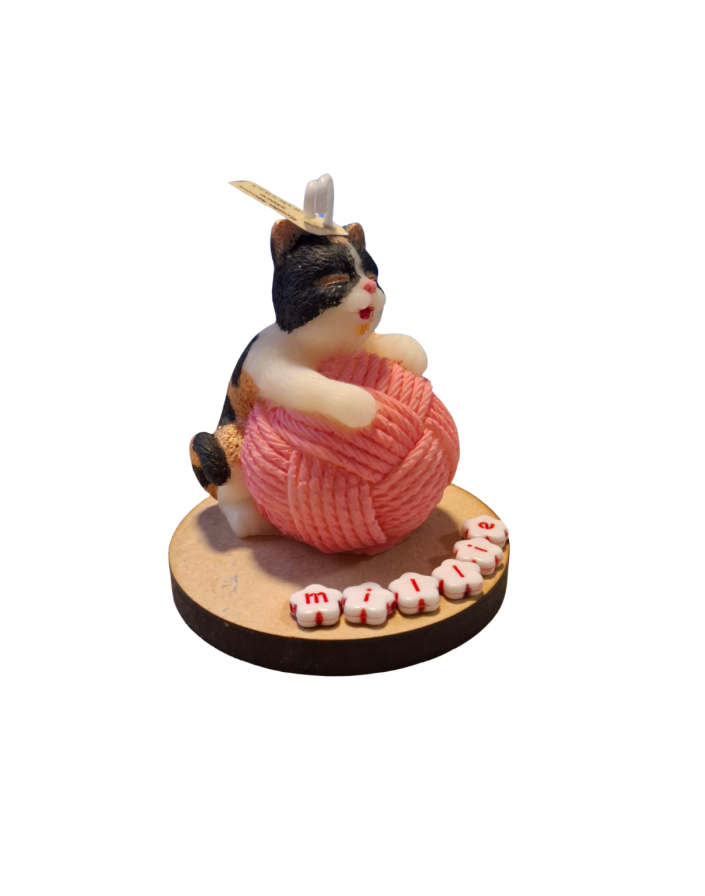 Vela gato personalizada en base de madera