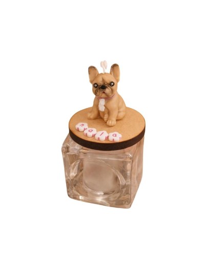 Vela Perrito Personalizada con Base de Madera