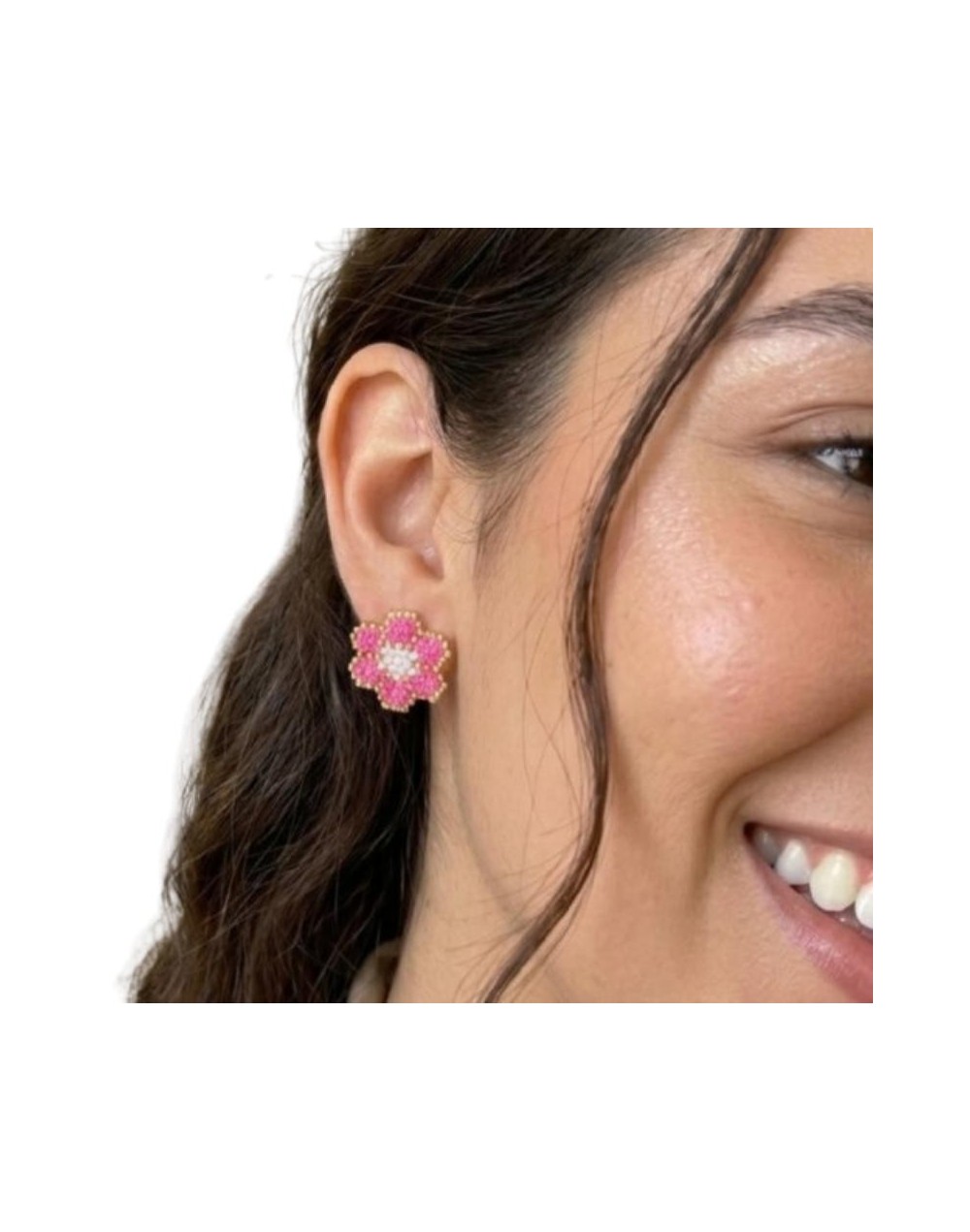 Aretes Flor Rosado Miyuki – Energía y Elegancia