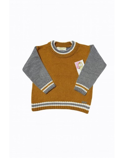 Saco Tejido Infantil – Mostaza con Gris