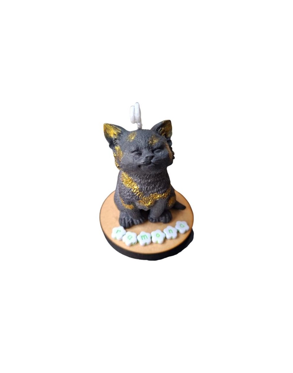 Vela gato sentado personalizado en base de madera