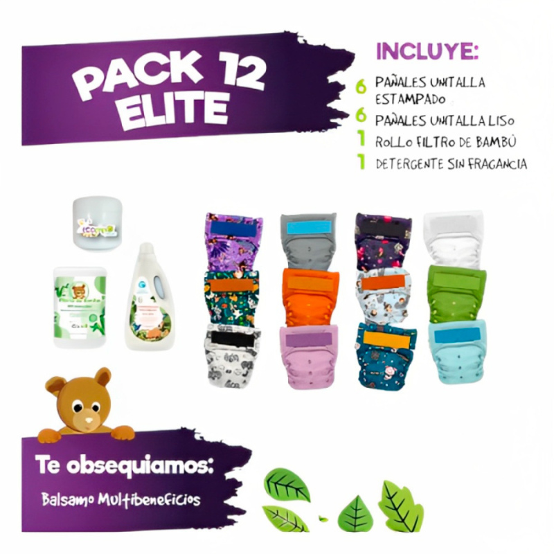 Pack 12 elite pañales de tela ecológicos ecopipo