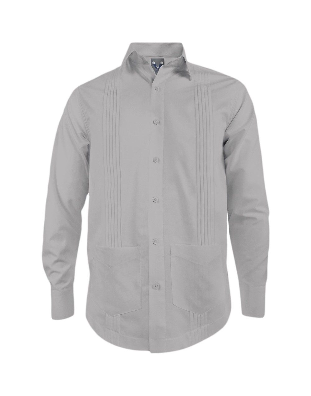 Guayabera alforzas gris claro con 2 bolsillos manga larga hombre